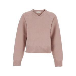 Dunst Women Pink Sweater With V Neck And Ribbed Trims In Wool Woman